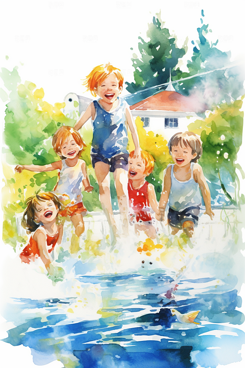 学生放暑假出游夏天插画