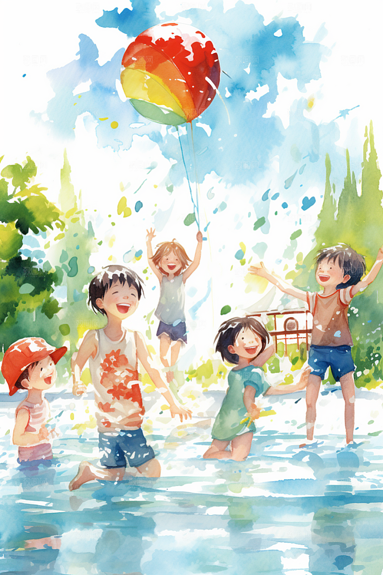 学生放暑假出游结伴插画