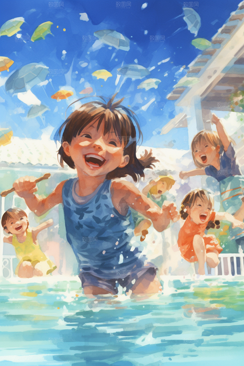 学生放暑假手绘夏天插画