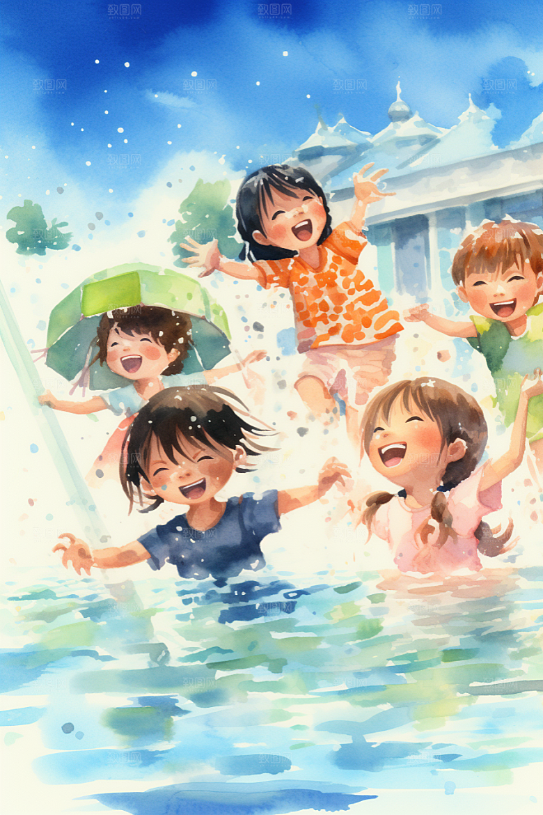 学生放暑假出游结伴插画