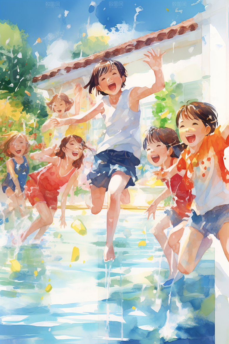 学生放暑假手绘夏天插画
