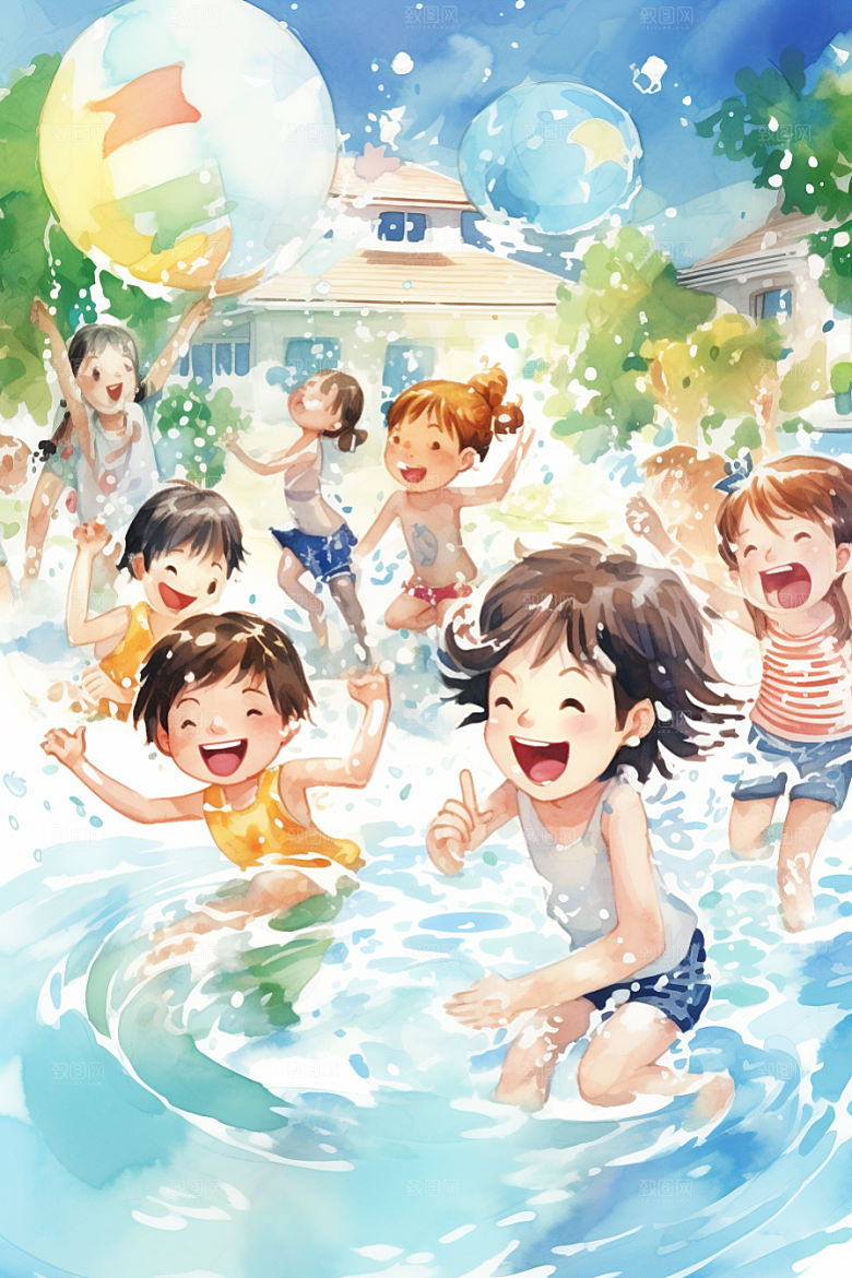 学生放暑假旅游放假了插画