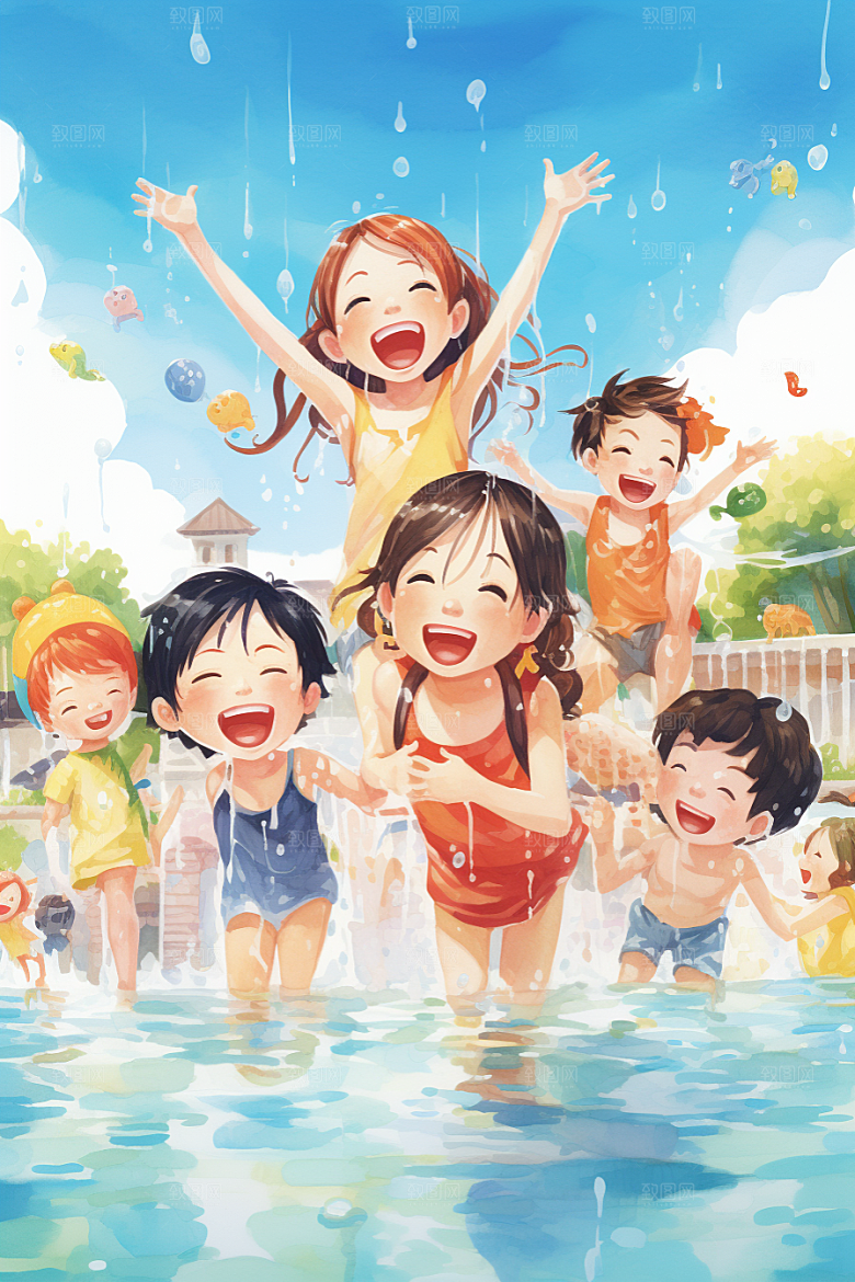 学生放暑假放假了结业插画