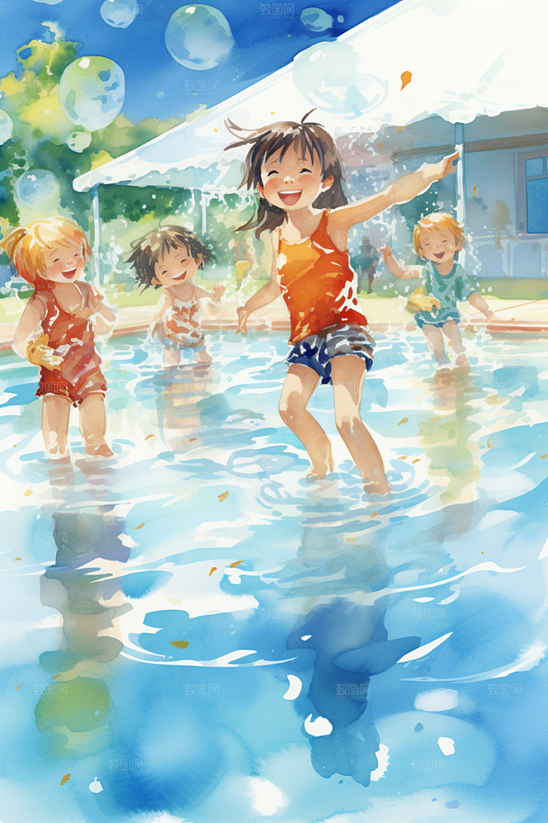 学生放暑假夏天结业插画