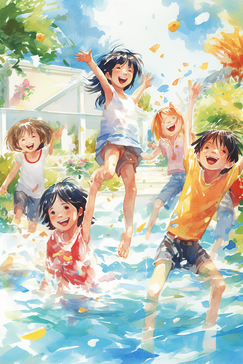 学生放暑假旅游放假了插画