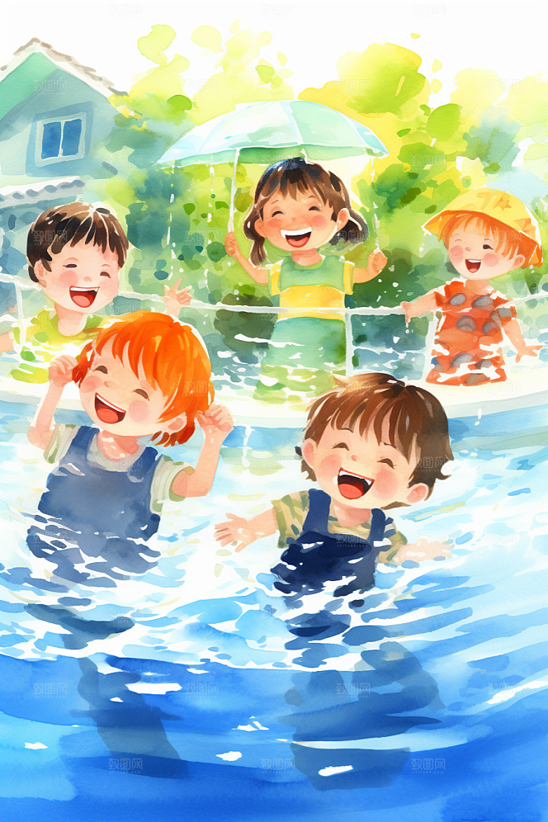 学生放暑假结伴夏季插画