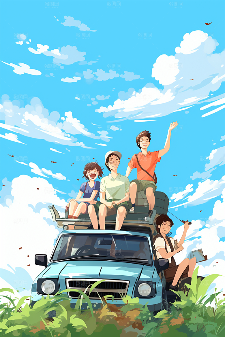 学生放暑假夏季快乐插画