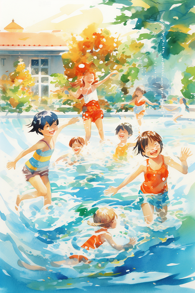 学生放暑假结业结伴插画