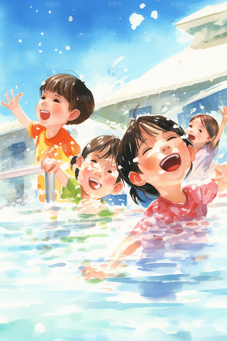 学生放暑假夏天结业插画