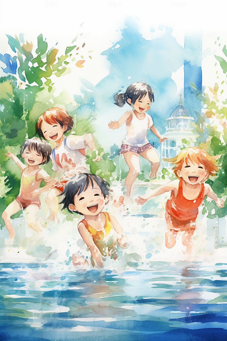 学生放暑假结业夏天插画