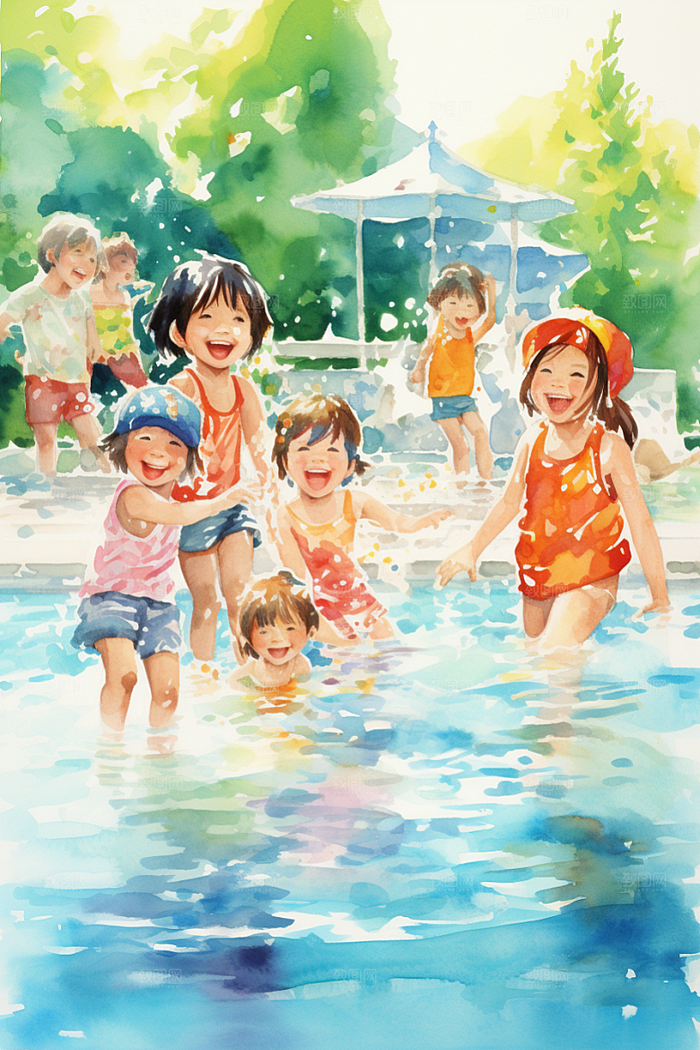 学生放暑假放假了旅游插画