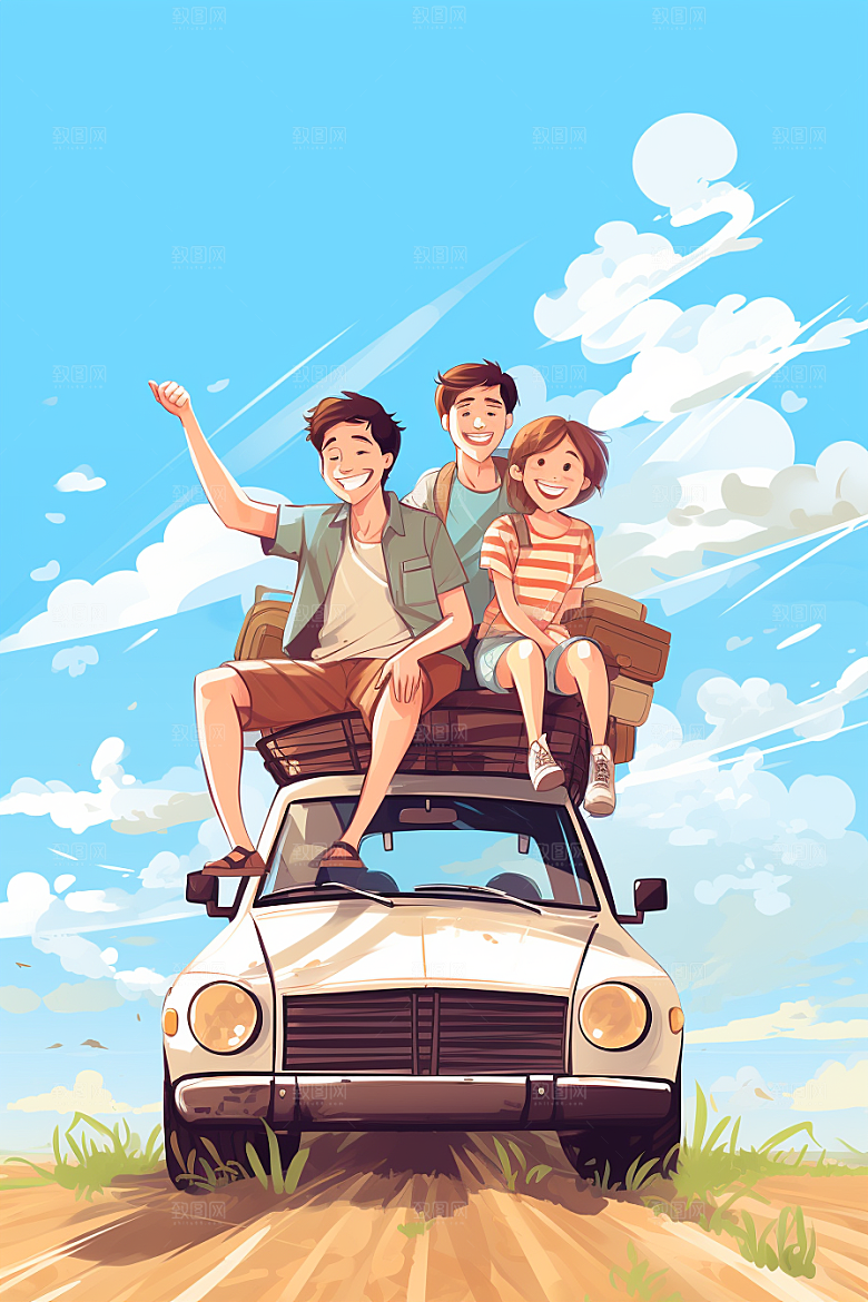 学生放暑假夏天夏季插画