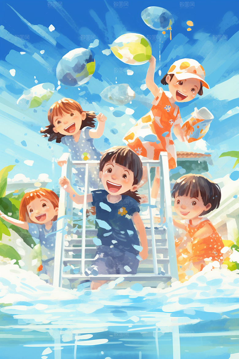 学生放暑假毕业旅游放假了插画