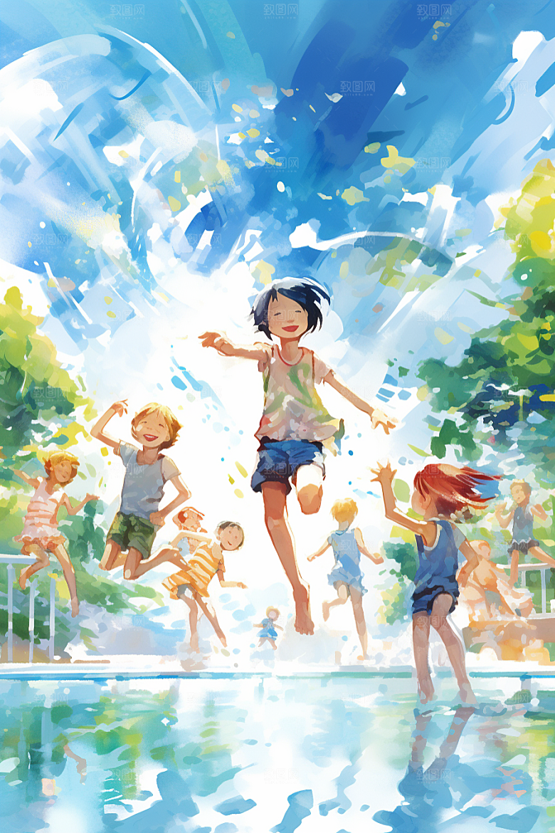 学生放暑假结业快乐插画