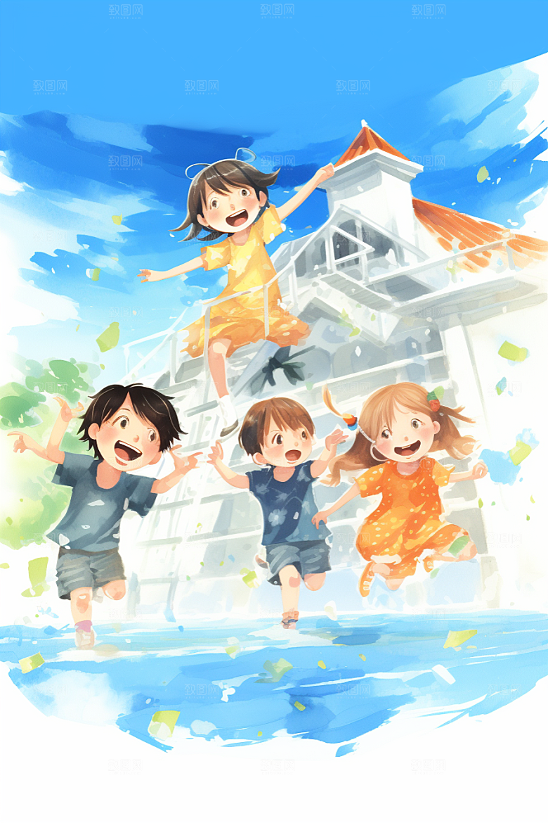 学生放暑假出游毕业旅游插画