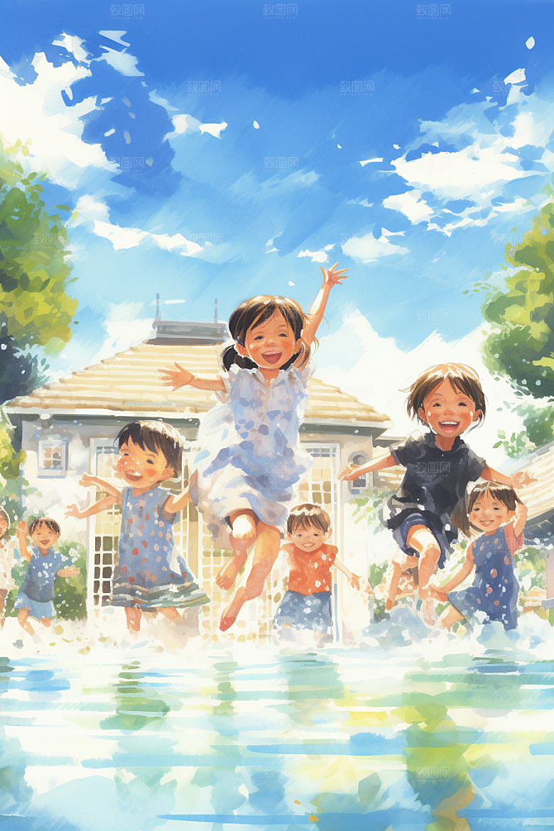 学生放暑假夏季快乐插画