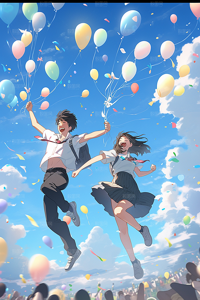 学生放暑假结伴出游插画