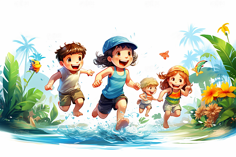 学生放暑假旅游夏天插画