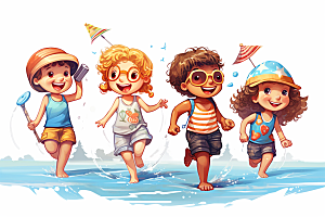 学生放暑假夏季出游插画