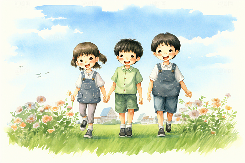 学生放暑假结业夏季插画