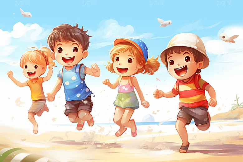 学生放暑假毕业旅游结业插画