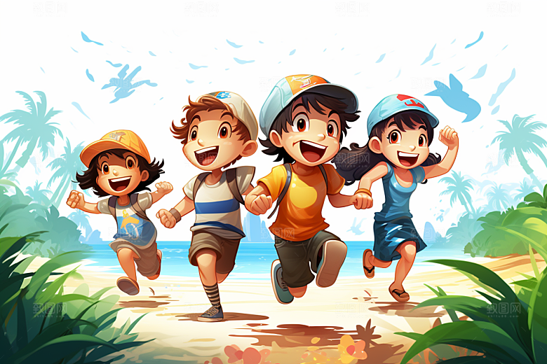 学生放暑假快乐毕业旅游插画
