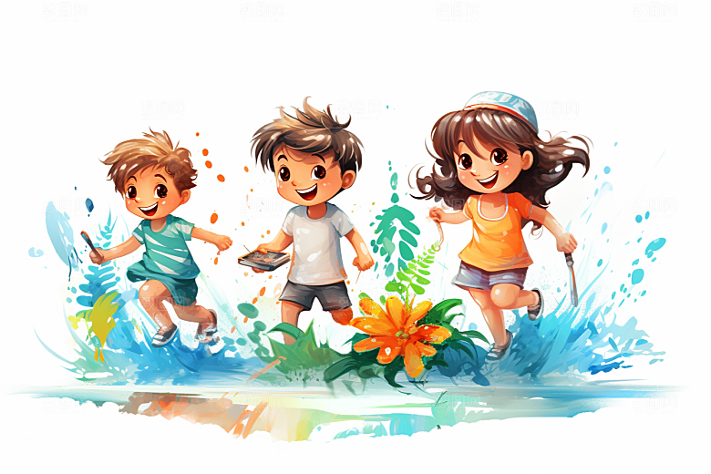 学生放暑假放假了毕业旅游插画