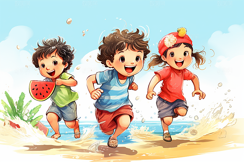 学生放暑假毕业旅游出游插画