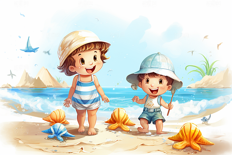 学生放暑假夏天结业插画