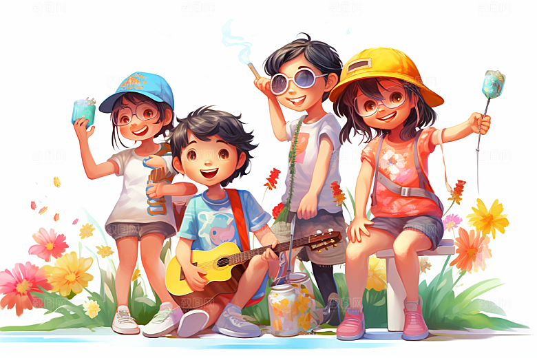 学生放暑假放假了夏季插画