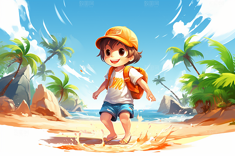 学生放暑假出游旅游插画