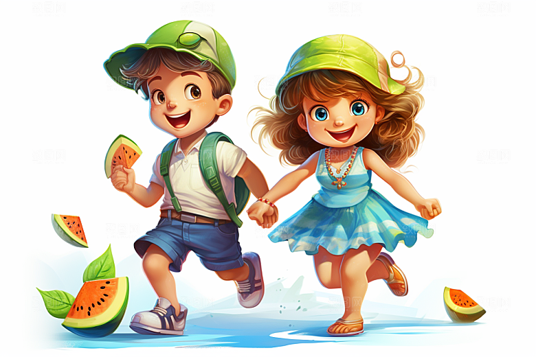 学生放暑假毕业旅游夏季插画