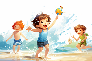 学生放暑假快乐出游插画