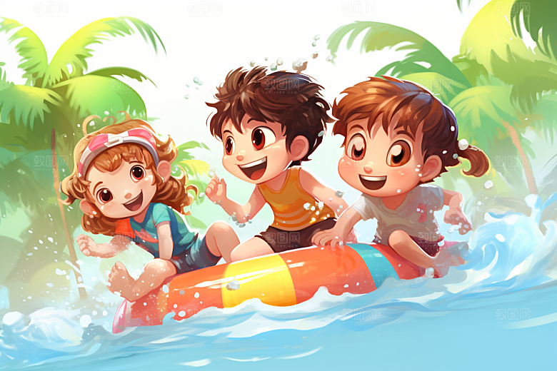 学生放暑假夏天旅游插画