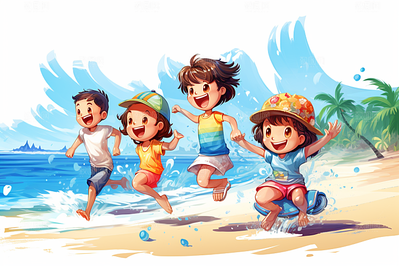 学生放暑假夏天放假了插画