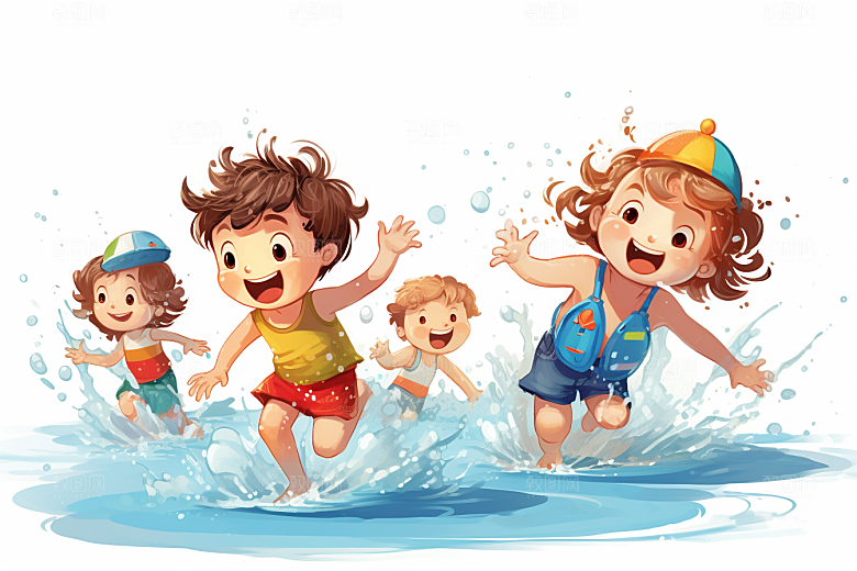 学生放暑假夏季结伴插画