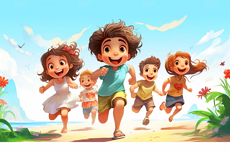 学生放暑假旅游夏季插画