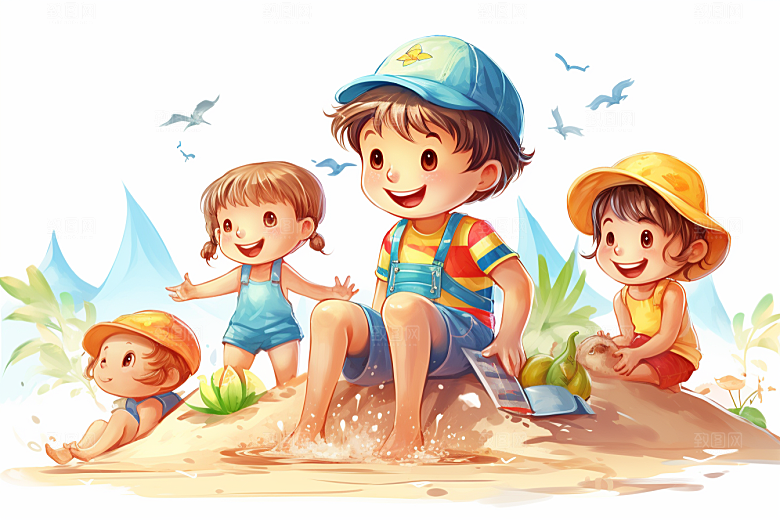 学生放暑假旅游夏天插画