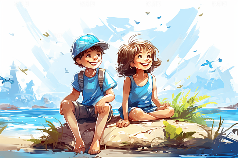 学生放暑假放假了手绘插画