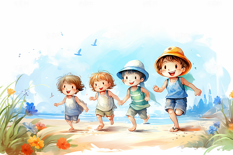 学生放暑假快乐毕业旅游插画