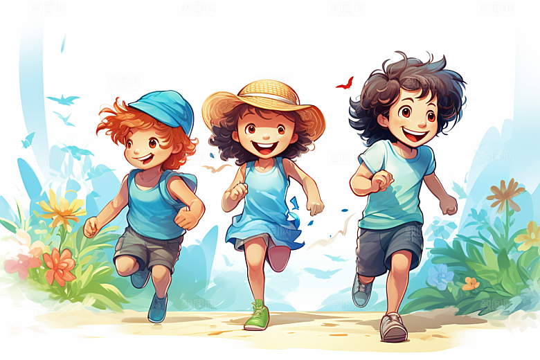 学生放暑假毕业旅游快乐插画