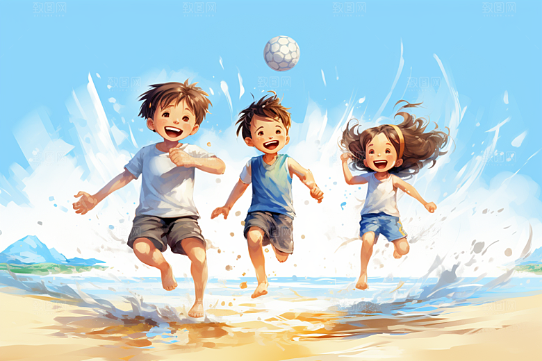 学生放暑假出游夏季插画