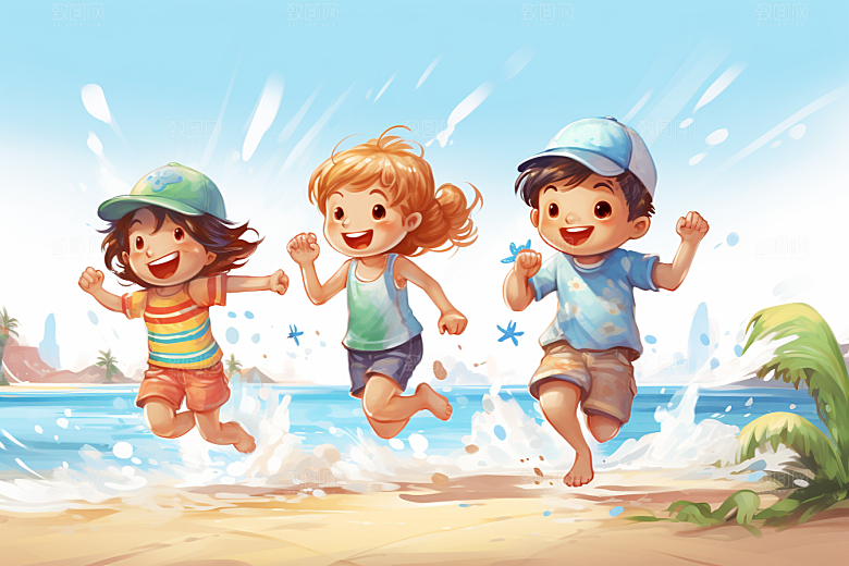 学生放暑假夏天快乐插画