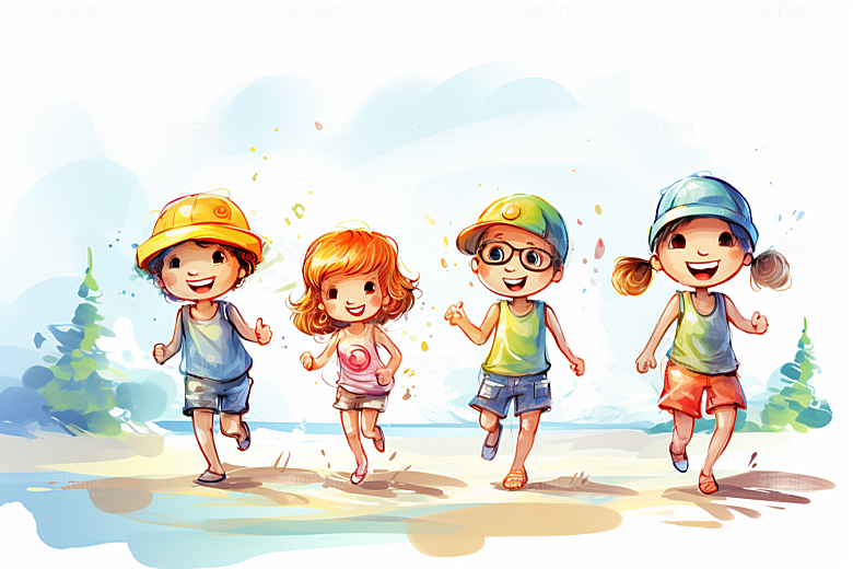 学生放暑假夏季手绘插画