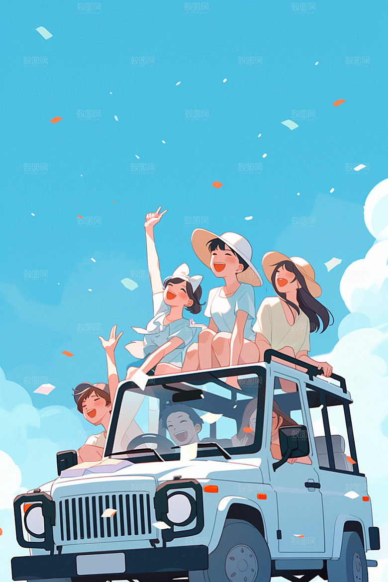 学生放暑假旅游毕业旅游插画