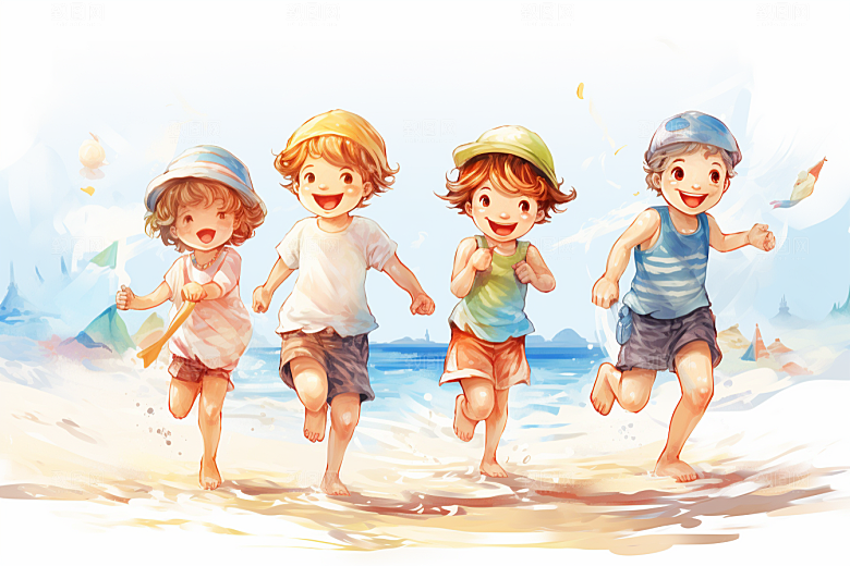 学生放暑假毕业旅游出游插画