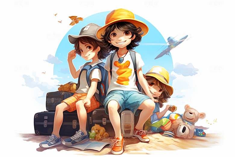 学生放暑假夏天漫画风插画