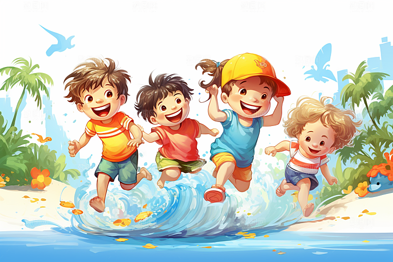 学生放暑假旅游夏天插画