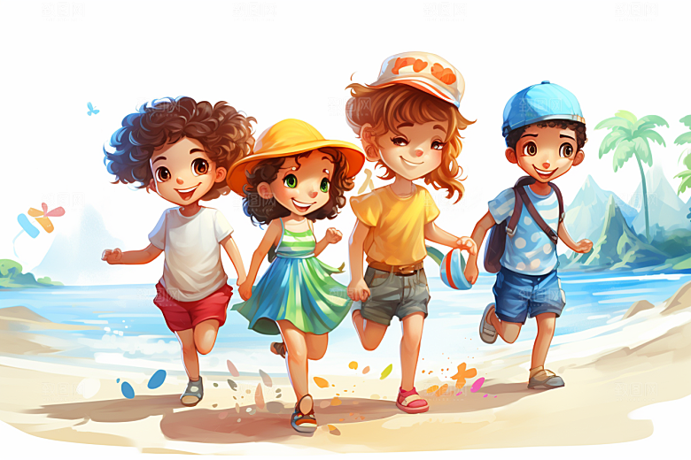 学生放暑假放假了夏季插画