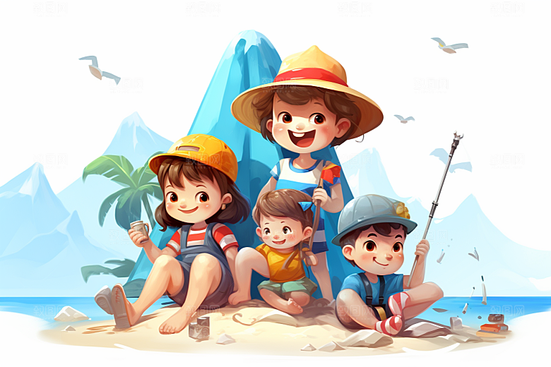 学生放暑假毕业旅游结业插画